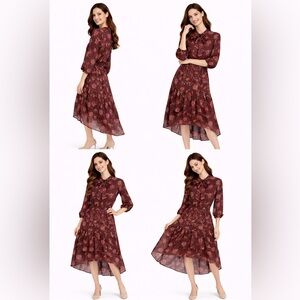 Figueroa & Flower Floral Burgundy Midi High Low Dress